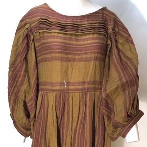 FREE PEOPLE Brown Gauze Stripe Dress Full Batwing